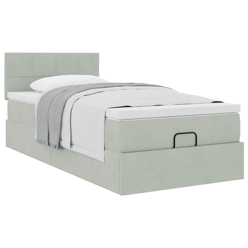 Cadre de lit ottoman et matelas gris clair 100x200 cm velours - XIOS