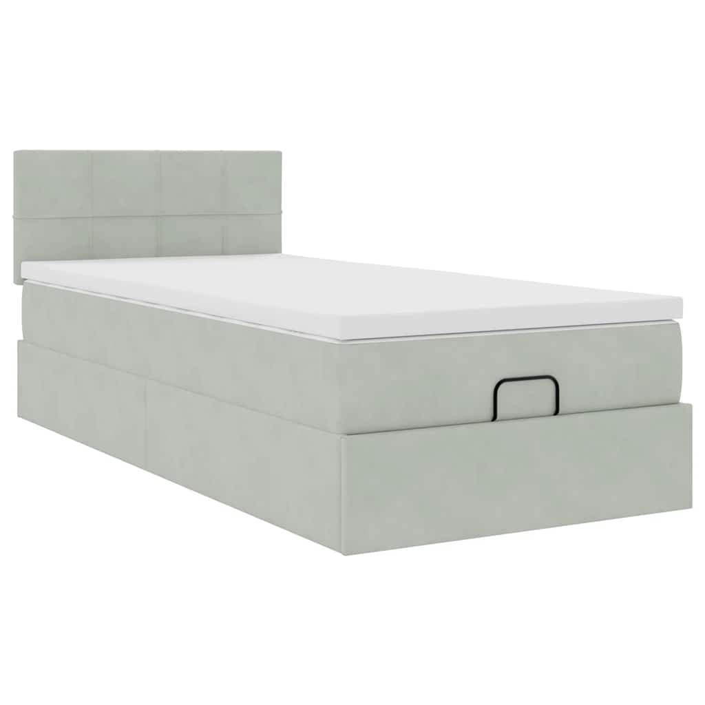 Cadre de lit ottoman et matelas gris clair 100x200 cm velours - XIOS