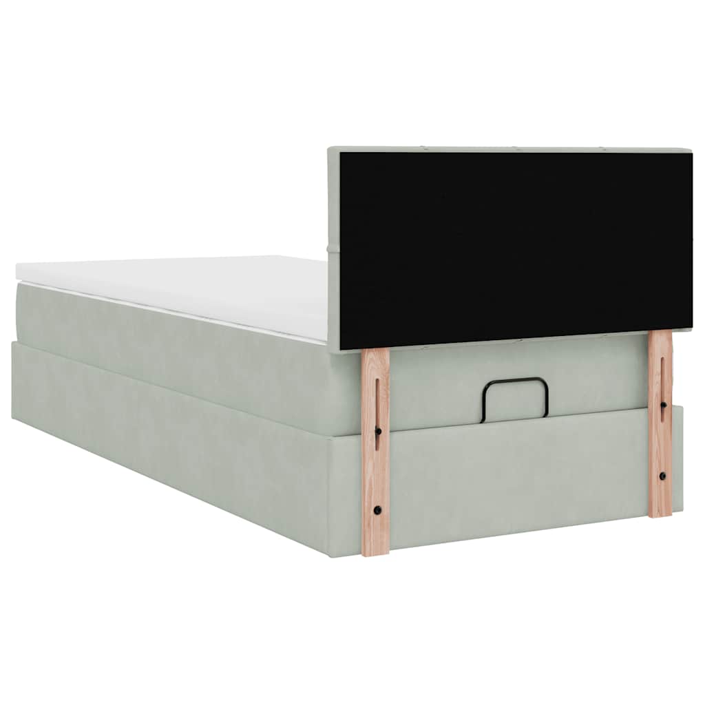 Cadre de lit ottoman et matelas gris clair 100x200 cm velours - XIOS