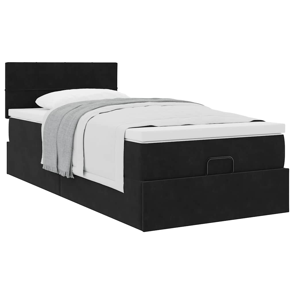 Cadre de lit ottoman avec matelas noir 100x200cm velours - XIOS