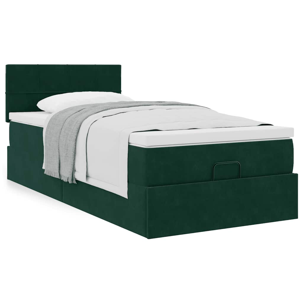 Cadre de lit ottoman avec matelas vert foncé 100x200 cm velours - XIOS