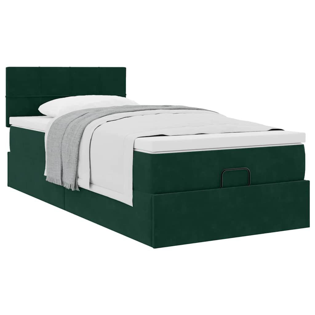 Cadre de lit ottoman avec matelas vert foncé 100x200 cm velours - XIOS