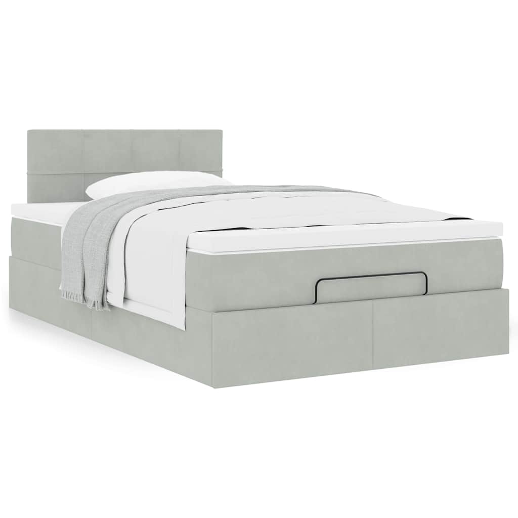 Lit ottoman avec matelas gris clair 120x190 cm velours