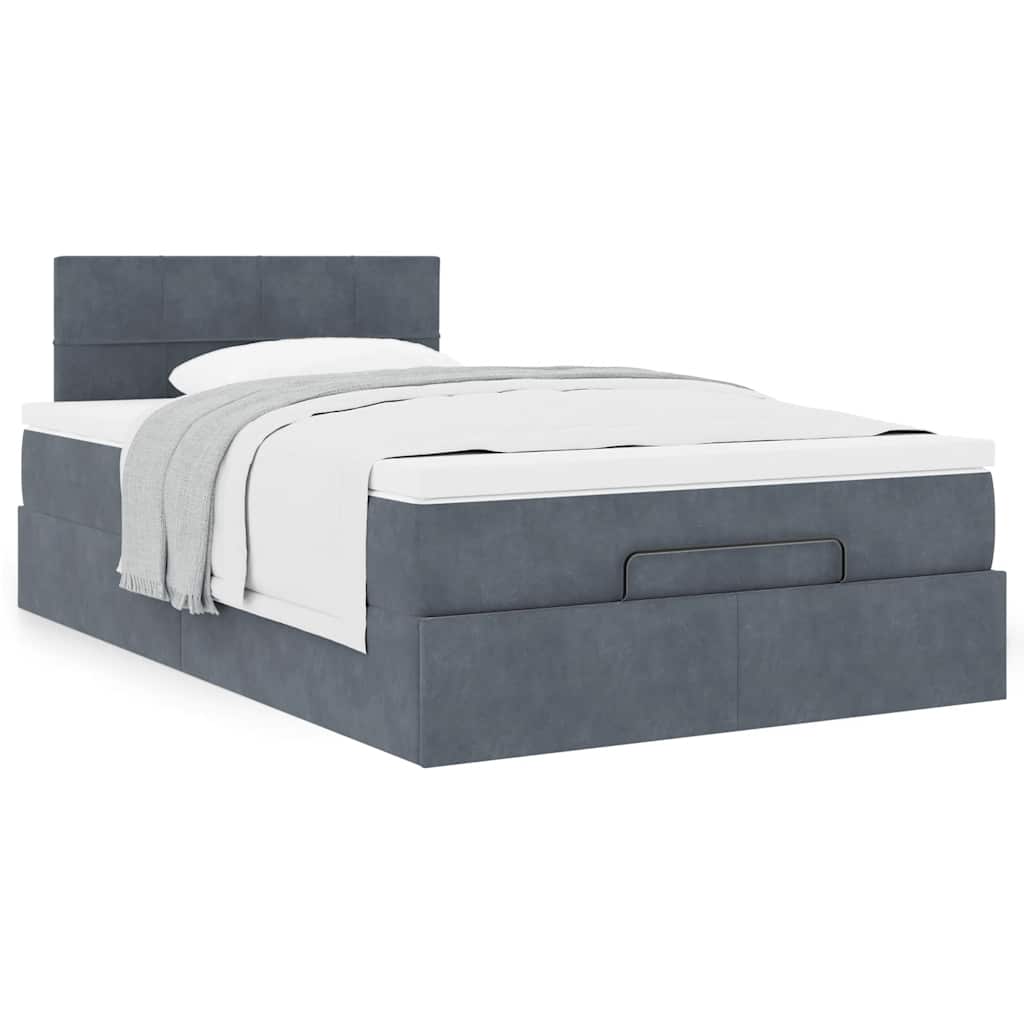 Lit ottoman avec matelas gris foncé 120x190 cm velours - XIOS