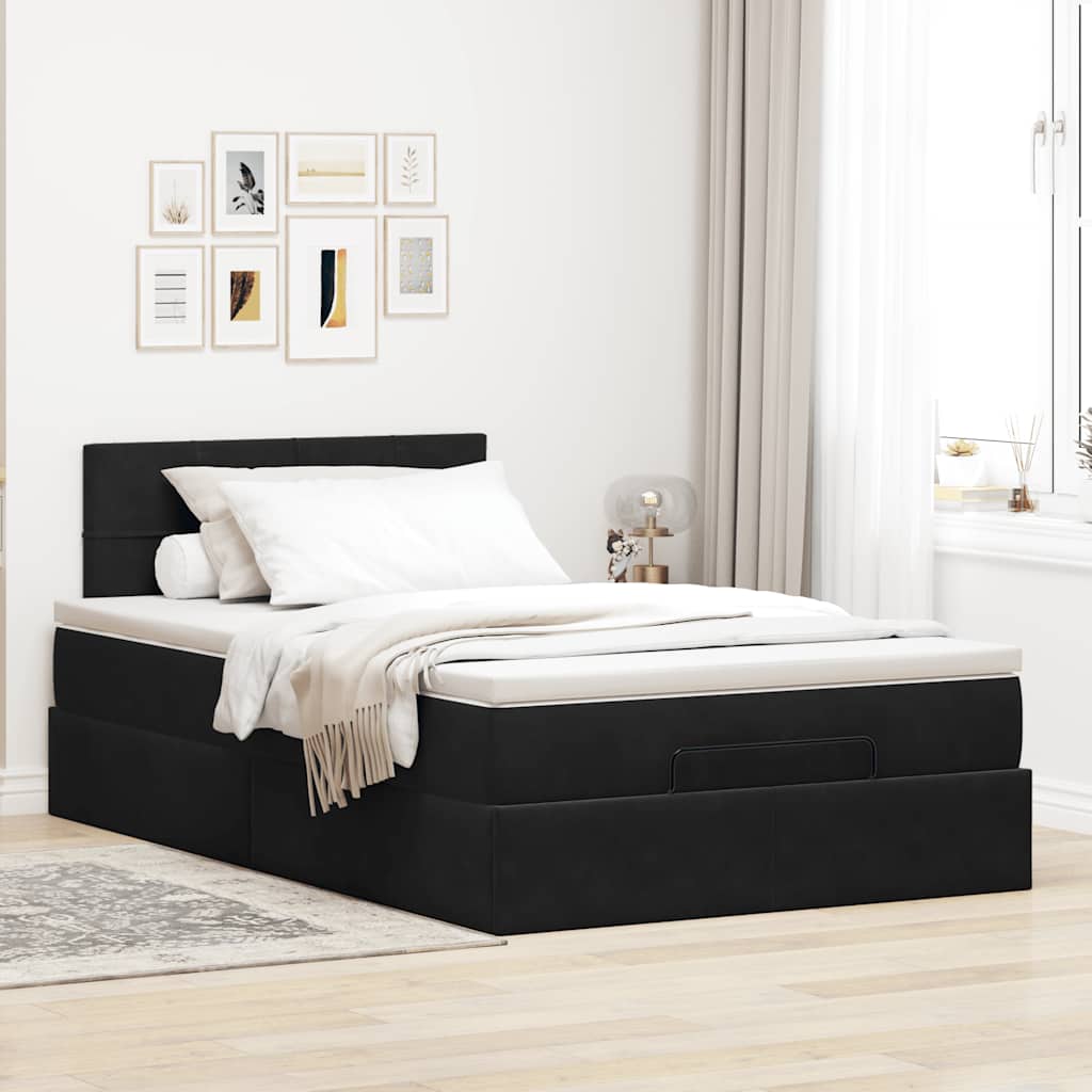 Lit ottoman avec matelas noir 120x190 cm velours - XIOS