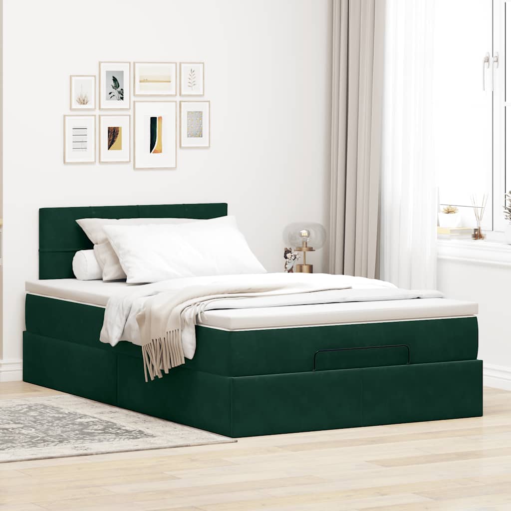 Lit ottoman avec matelas vert foncé 120x190 cm velours - XIOS