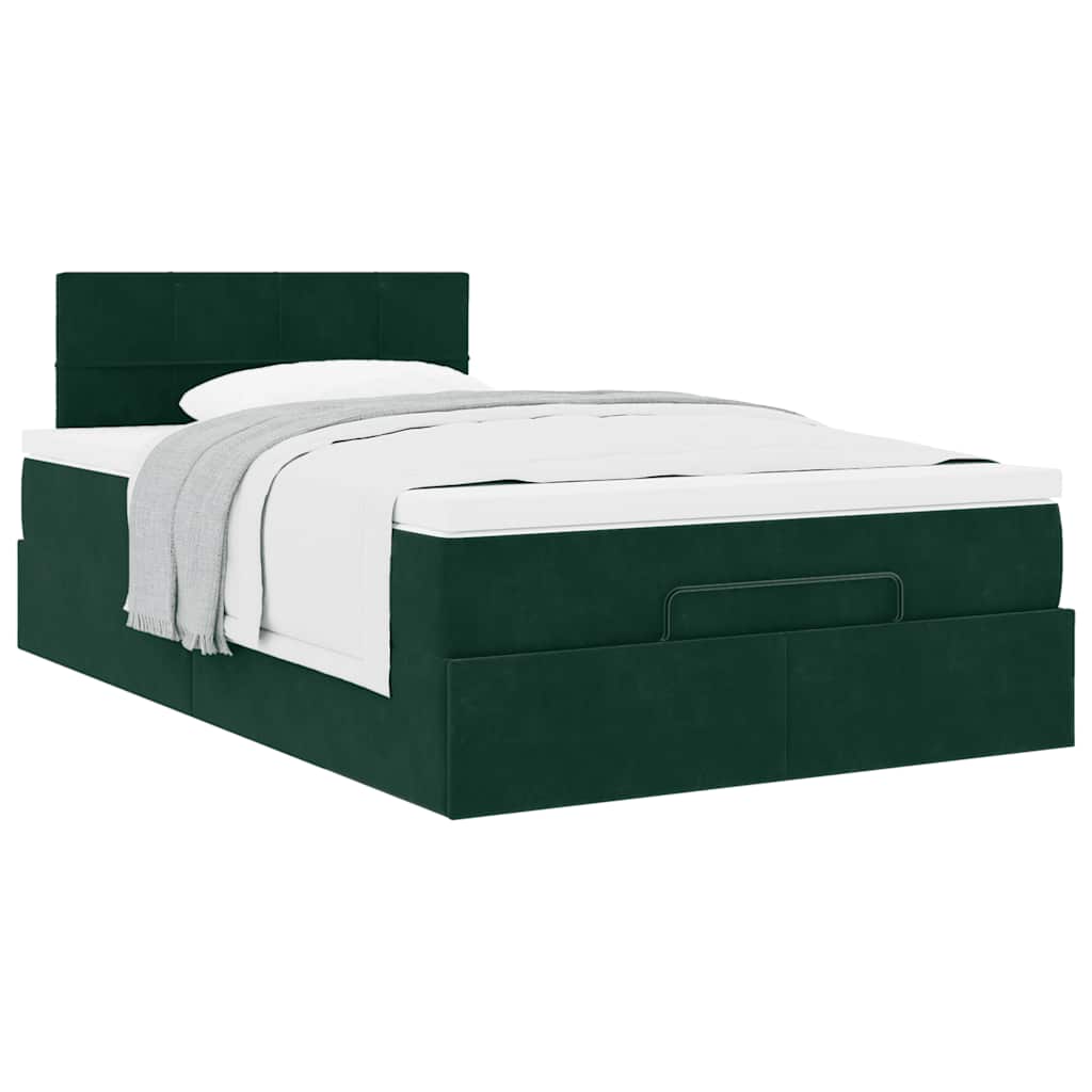 Lit ottoman avec matelas vert foncé 120x190 cm velours - XIOS