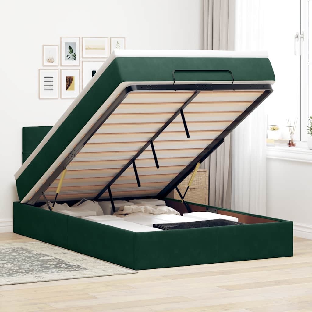 Lit ottoman avec matelas vert foncé 120x190 cm velours - XIOS