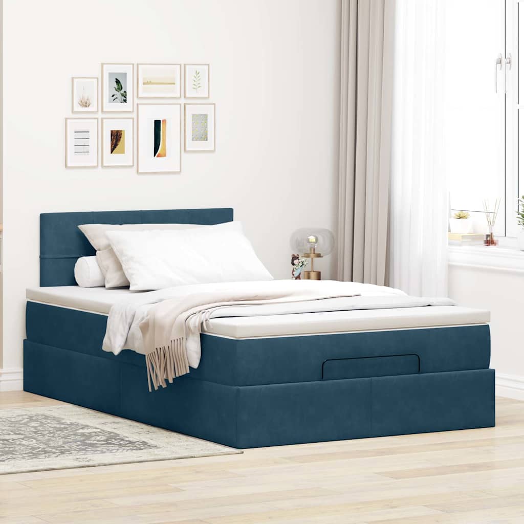 Lit ottoman avec matelas bleu foncé 120x190 cm velours - XIOS