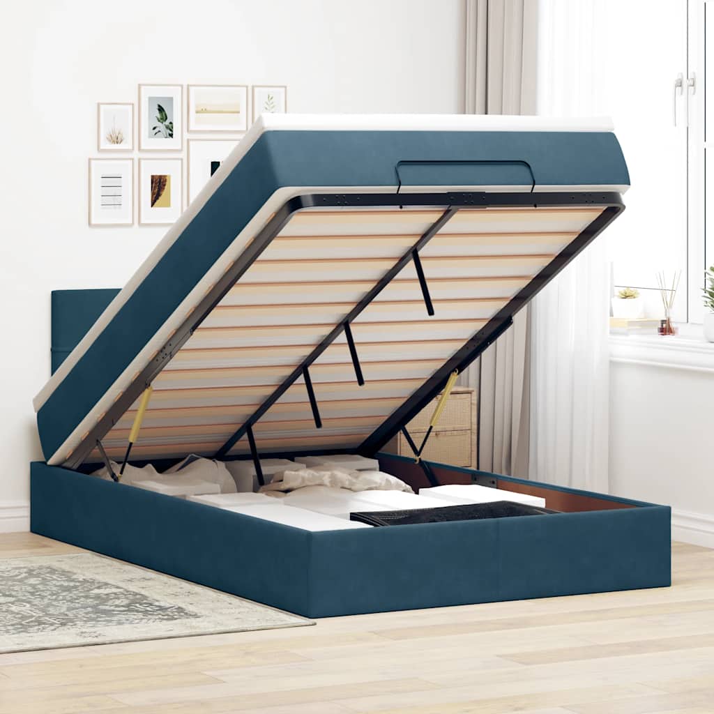 Lit ottoman avec matelas bleu foncé 120x190 cm velours - XIOS