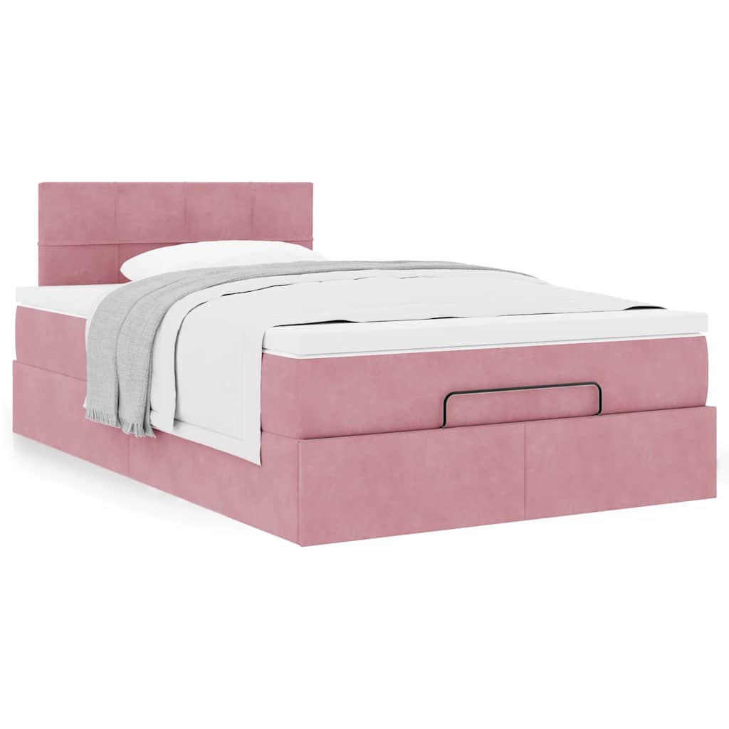 Lit ottoman avec matelas rose 120x190 cm velours - XIOS