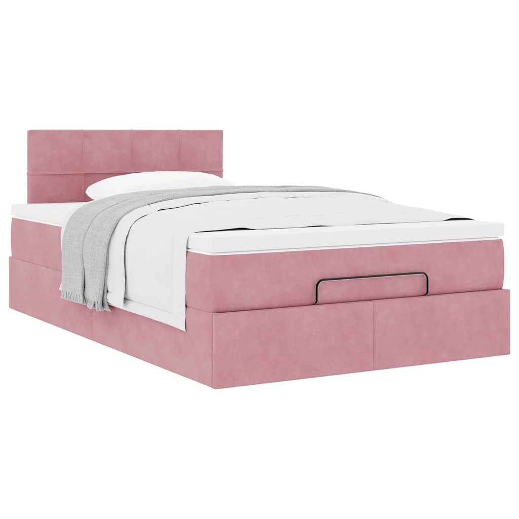 Lit ottoman avec matelas rose 120x190 cm velours - XIOS