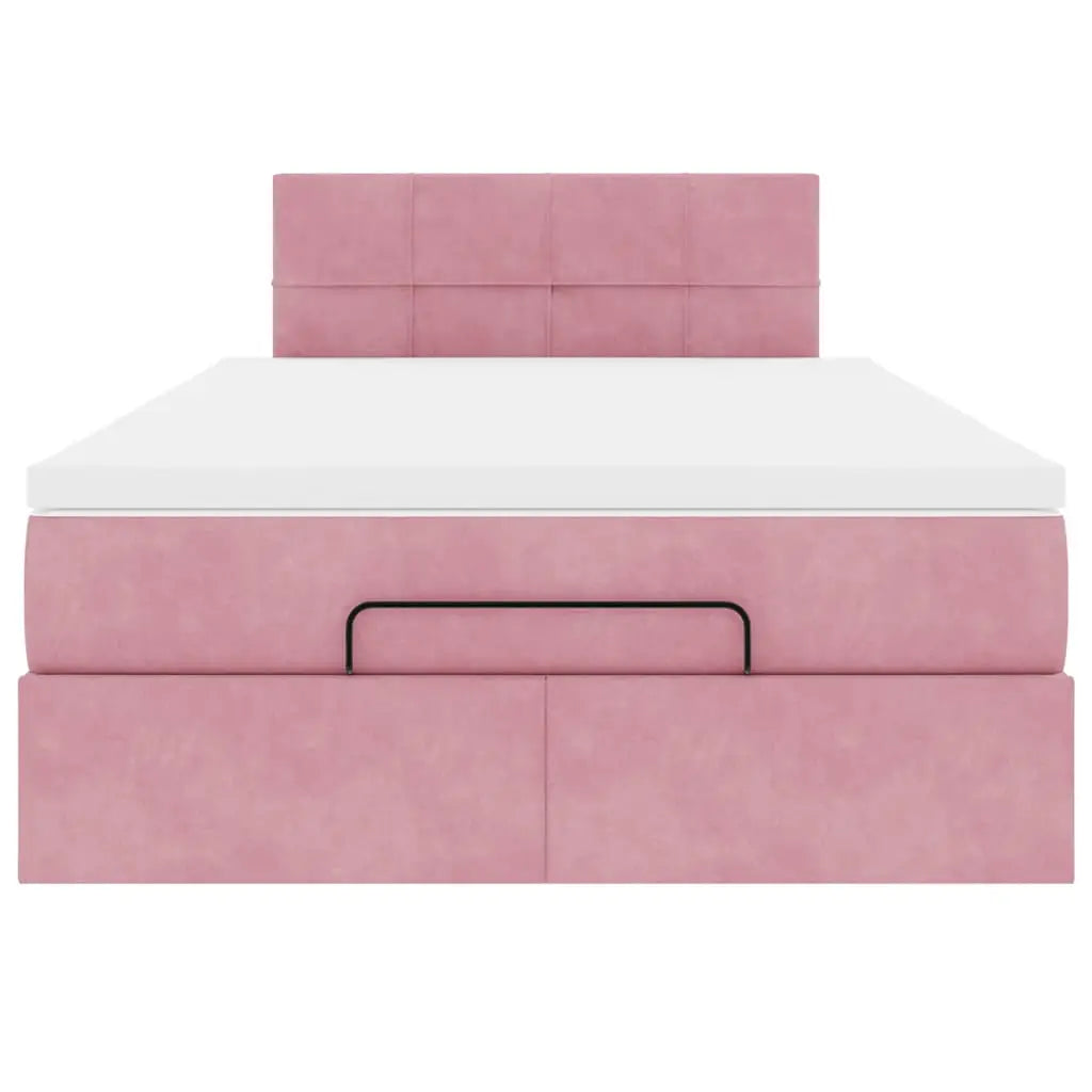 Lit ottoman avec matelas rose 120x190 cm velours - XIOS
