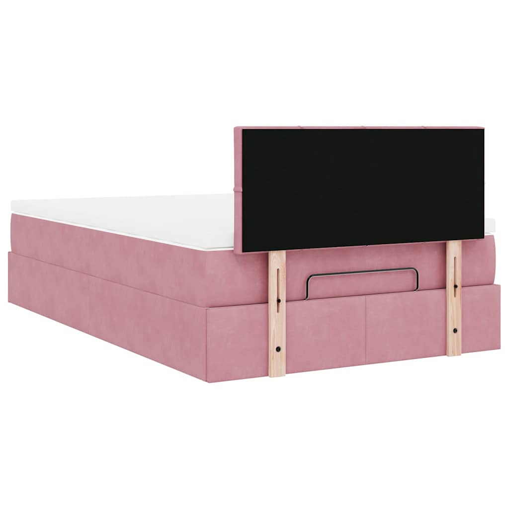 Lit ottoman avec matelas rose 120x190 cm velours - XIOS