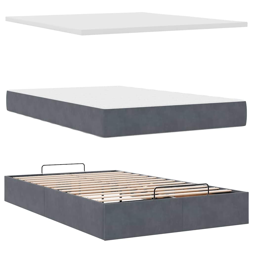 Cadre de lit ottoman et matelas gris foncé 120x200 cm velours - XIOS