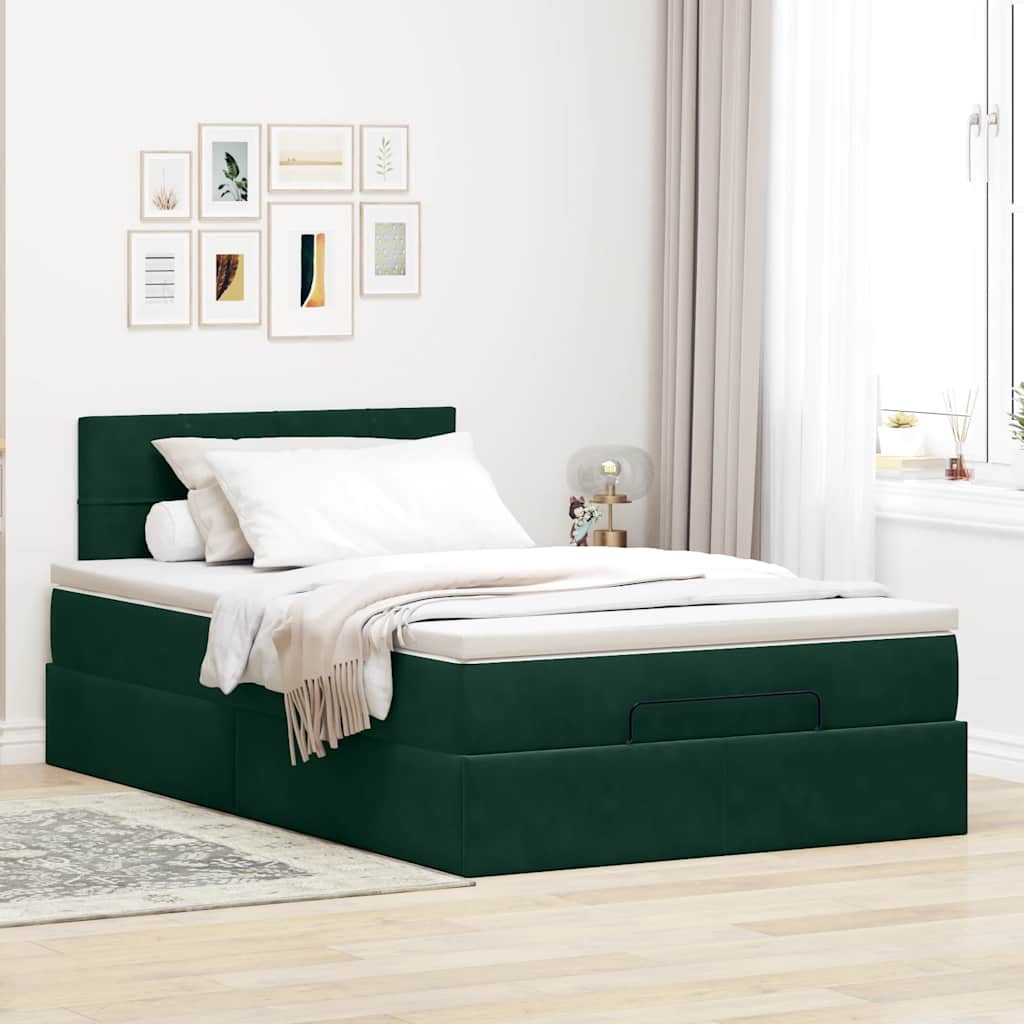 Cadre de lit ottoman avec matelas vert foncé 120x200 cm velours - XIOS