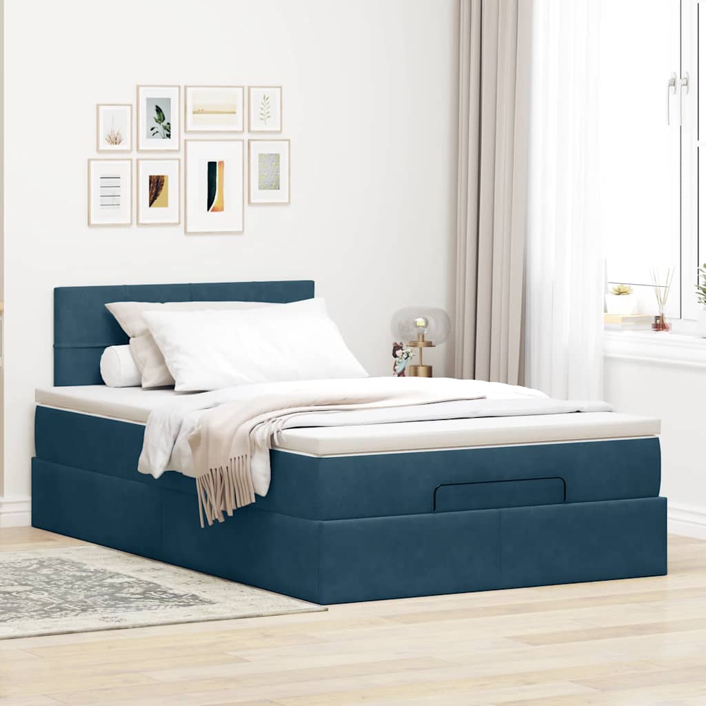 Cadre de lit ottoman avec matelas bleu foncé 120x200 cm velours - XIOS