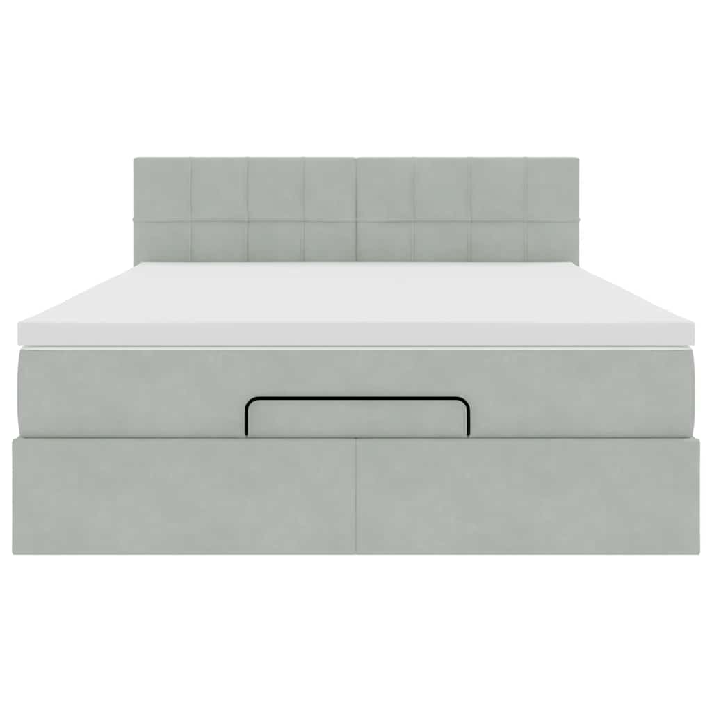 Cadre de lit ottoman et matelas gris clair 140x190 velours - XIOS
