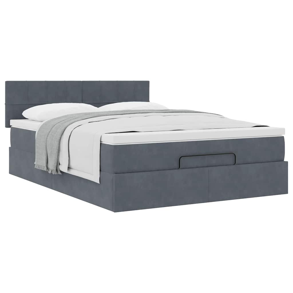 Cadre de lit ottoman avec matelas gris foncé 140x190 cm velours - XIOS