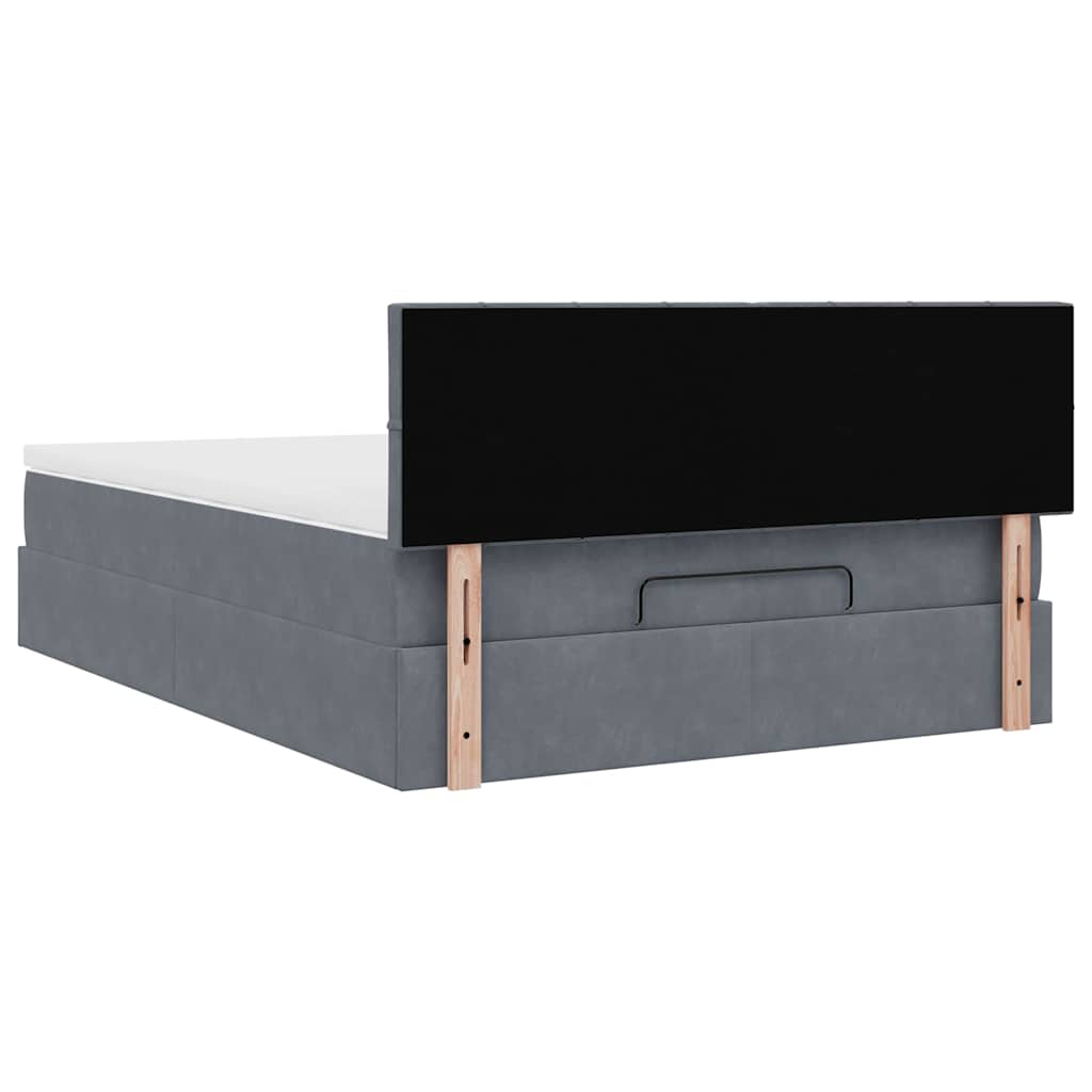 Cadre de lit ottoman avec matelas gris foncé 140x190 cm velours - XIOS