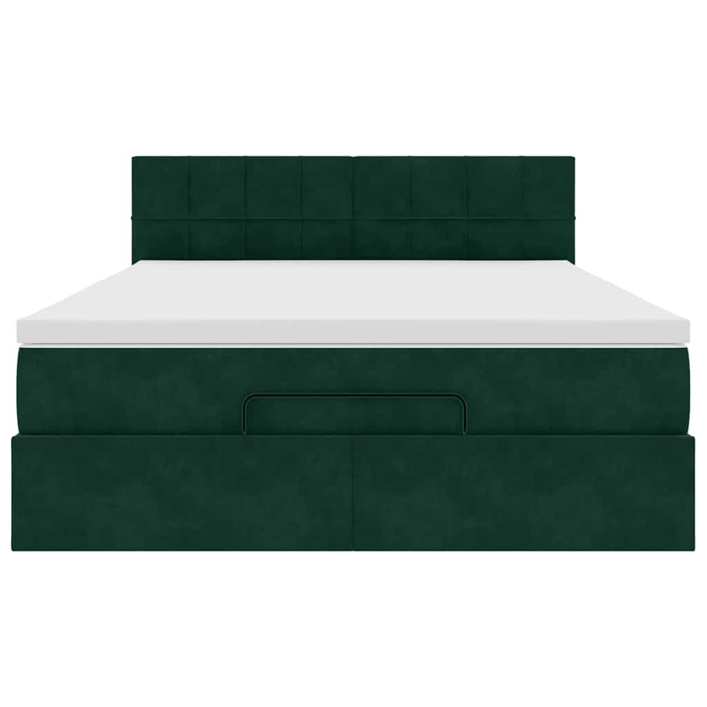 Cadre de lit ottoman avec matelas vert foncé 140x190 cm velours
