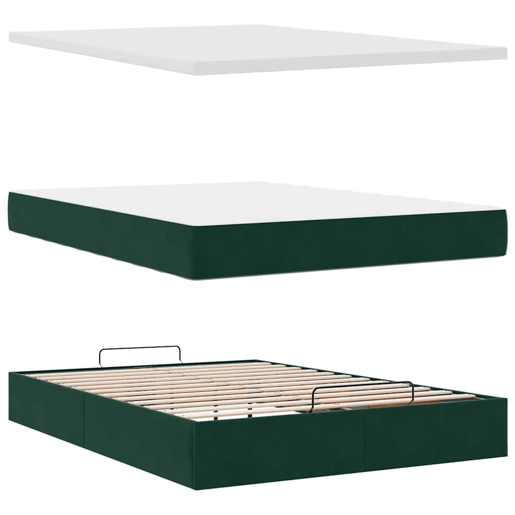 Cadre de lit ottoman avec matelas vert foncé 140x190 cm velours