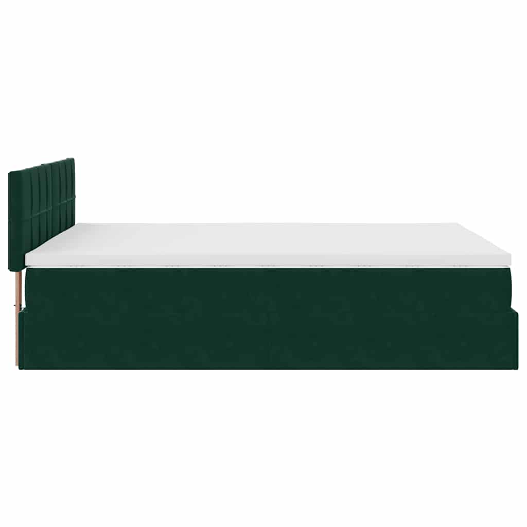 Cadre de lit ottoman avec matelas vert foncé 140x190 cm velours