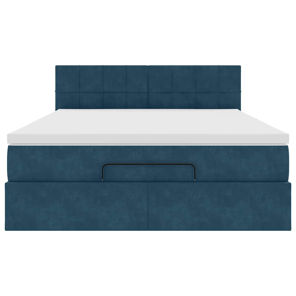 Cadre de lit ottoman avec matelas bleu foncé 140x190 cm velours - XIOS