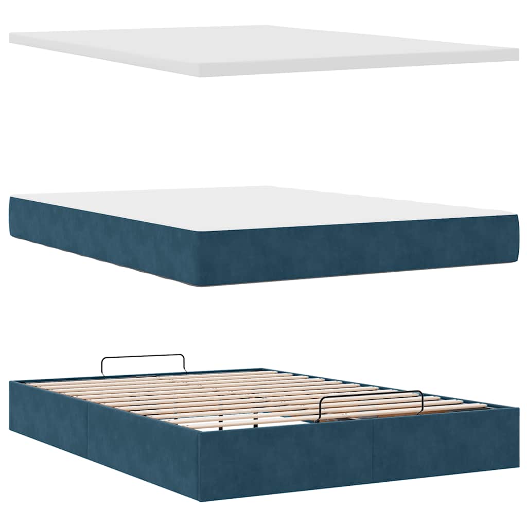 Cadre de lit ottoman avec matelas bleu foncé 140x190 cm velours - XIOS