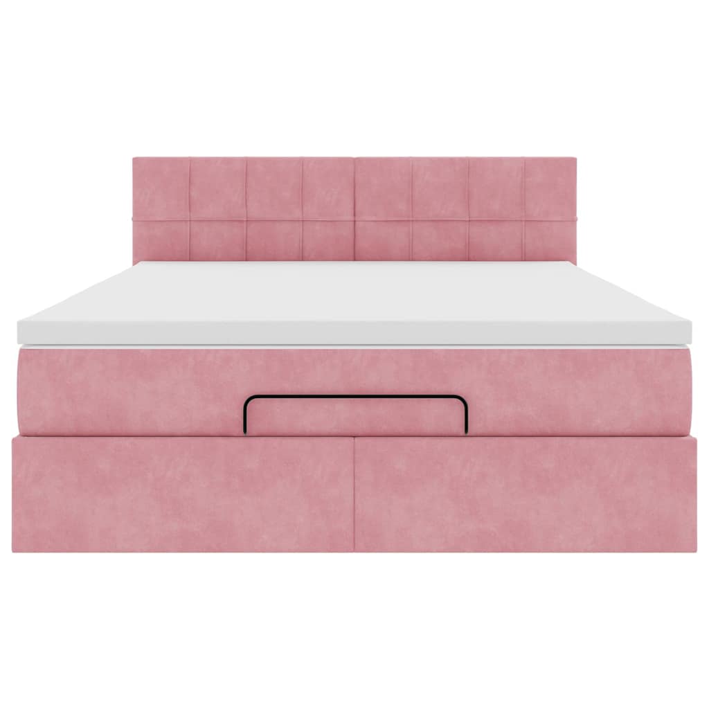 Cadre de lit ottoman avec matelas rose 140x190 cm velours - XIOS
