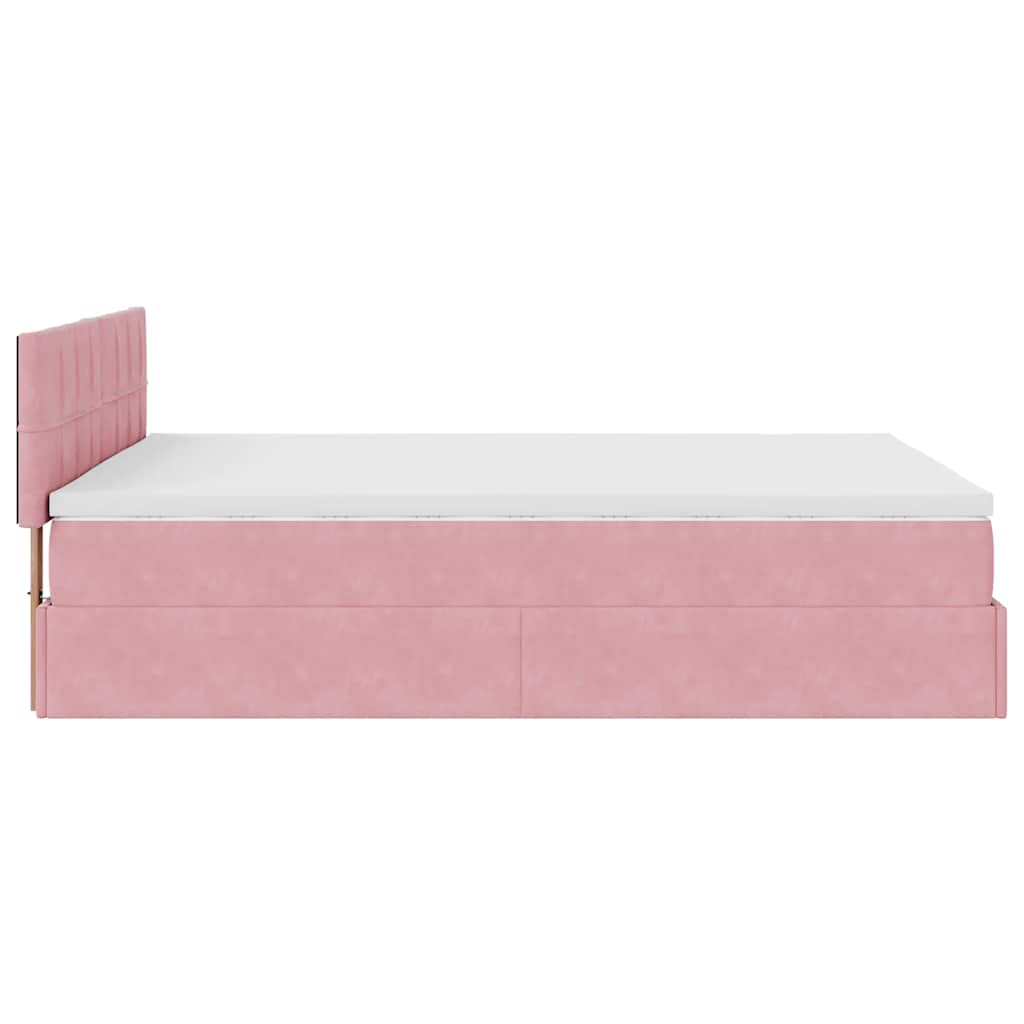 Cadre de lit ottoman avec matelas rose 140x190 cm velours - XIOS