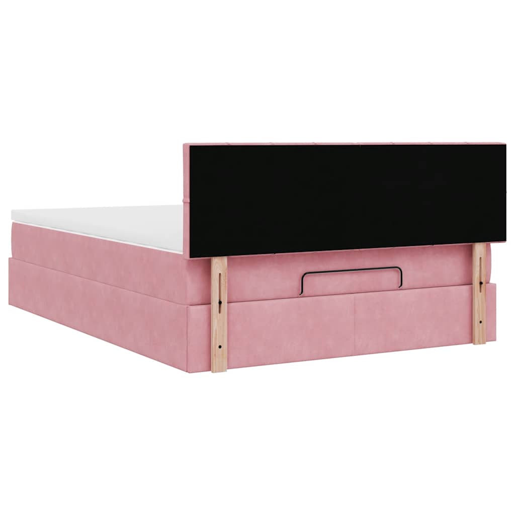 Cadre de lit ottoman avec matelas rose 140x190 cm velours - XIOS