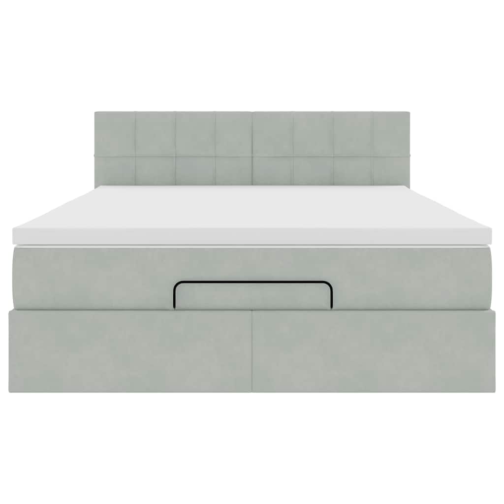 Cadre de lit ottoman avec matelas gris clair 140x200 cm velours - XIOS