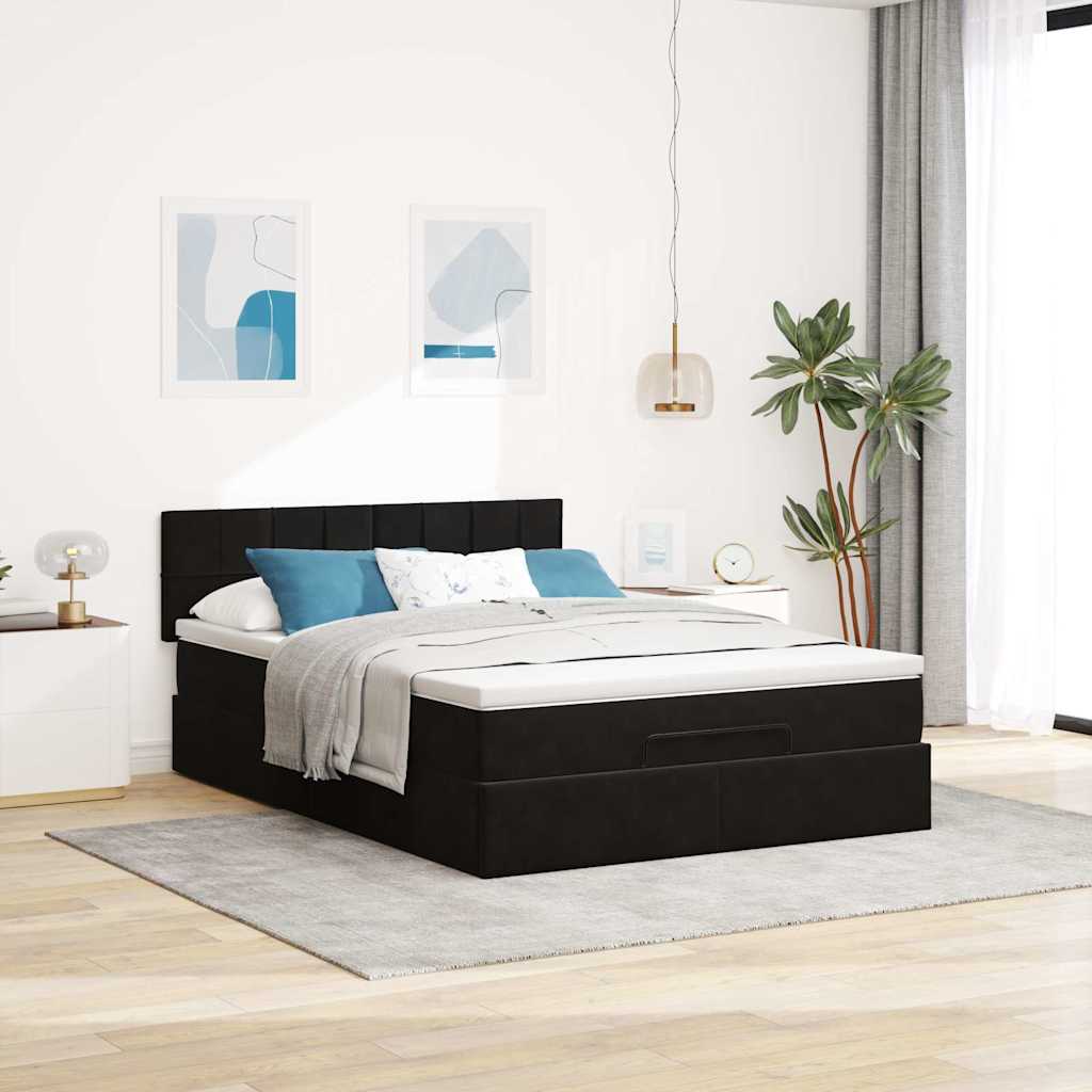 Cadre de lit ottoman avec matelas noir 140x200 cm velours - XIOS