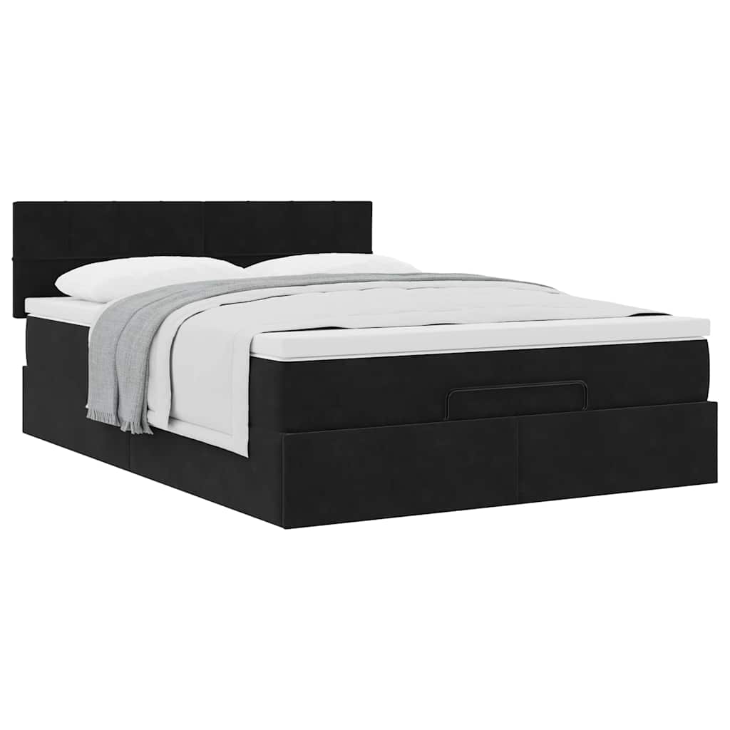 Cadre de lit ottoman avec matelas noir 140x200 cm velours - XIOS