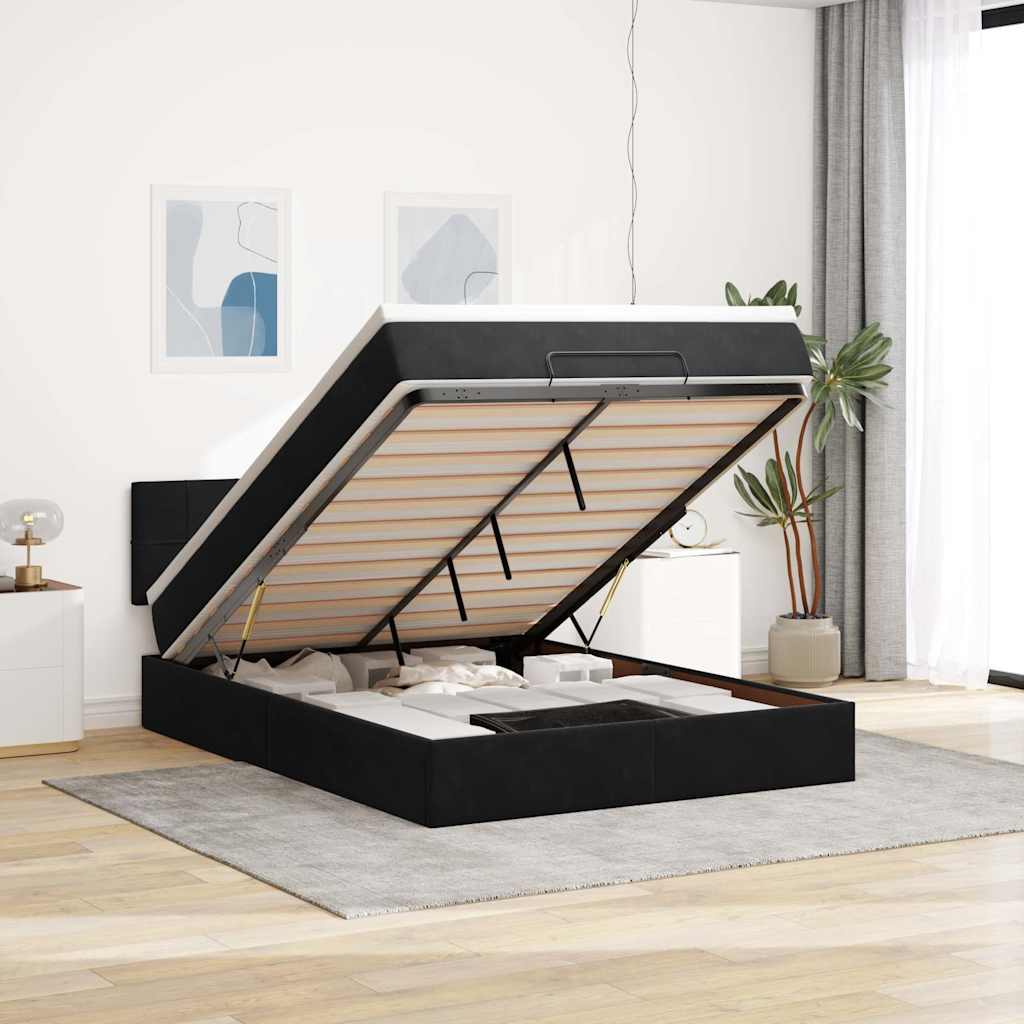 Cadre de lit ottoman avec matelas noir 140x200 cm velours - XIOS