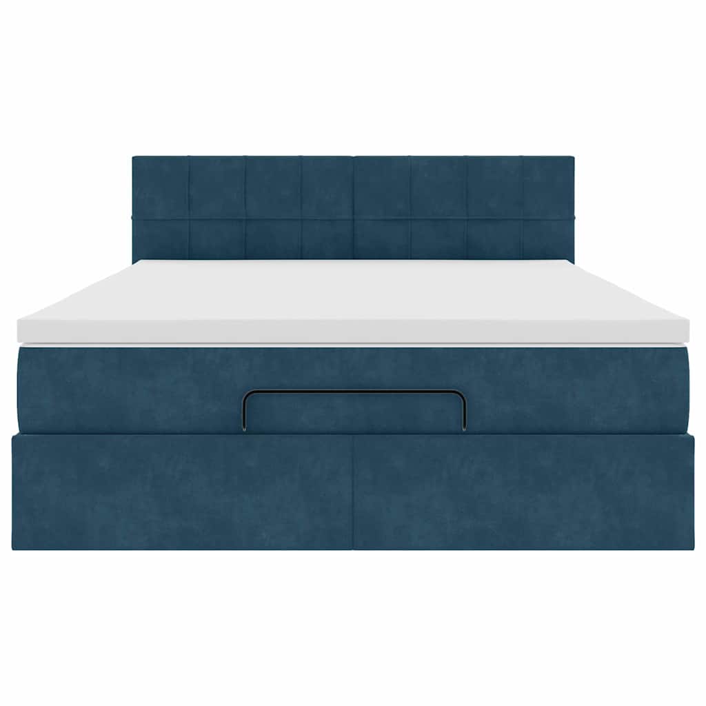 Cadre de lit ottoman avec matelas bleu foncé 140x200 cm velours - XIOS