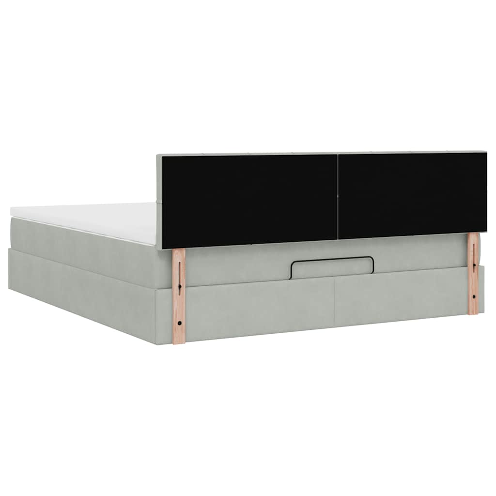 Cadre de lit ottoman avec matelas gris clair 160x200 cm velours - XIOS