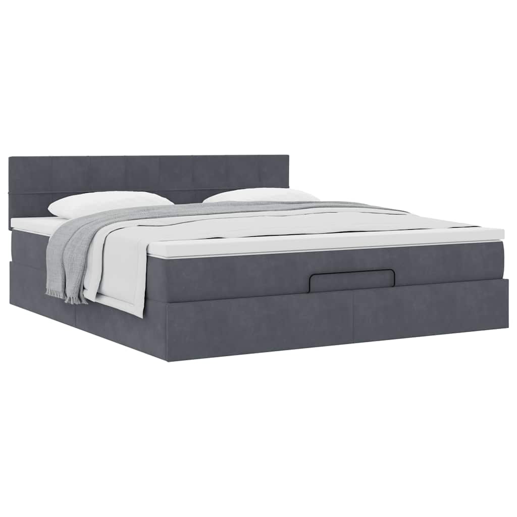 Cadre de lit ottoman avec matelas gris foncé 160x200 cm velours - XIOS