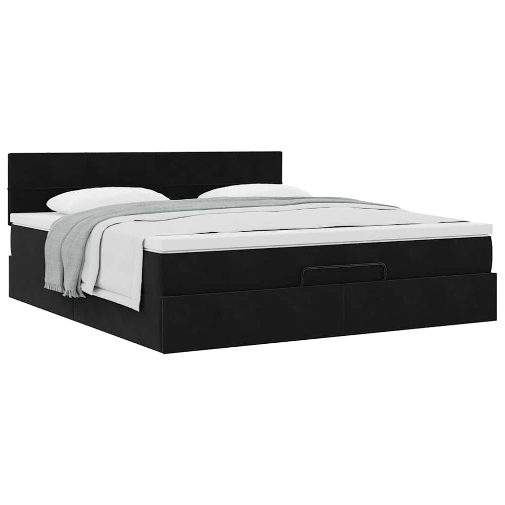 Cadre de lit ottoman avec matelas noir 160x200 cm velours - XIOS