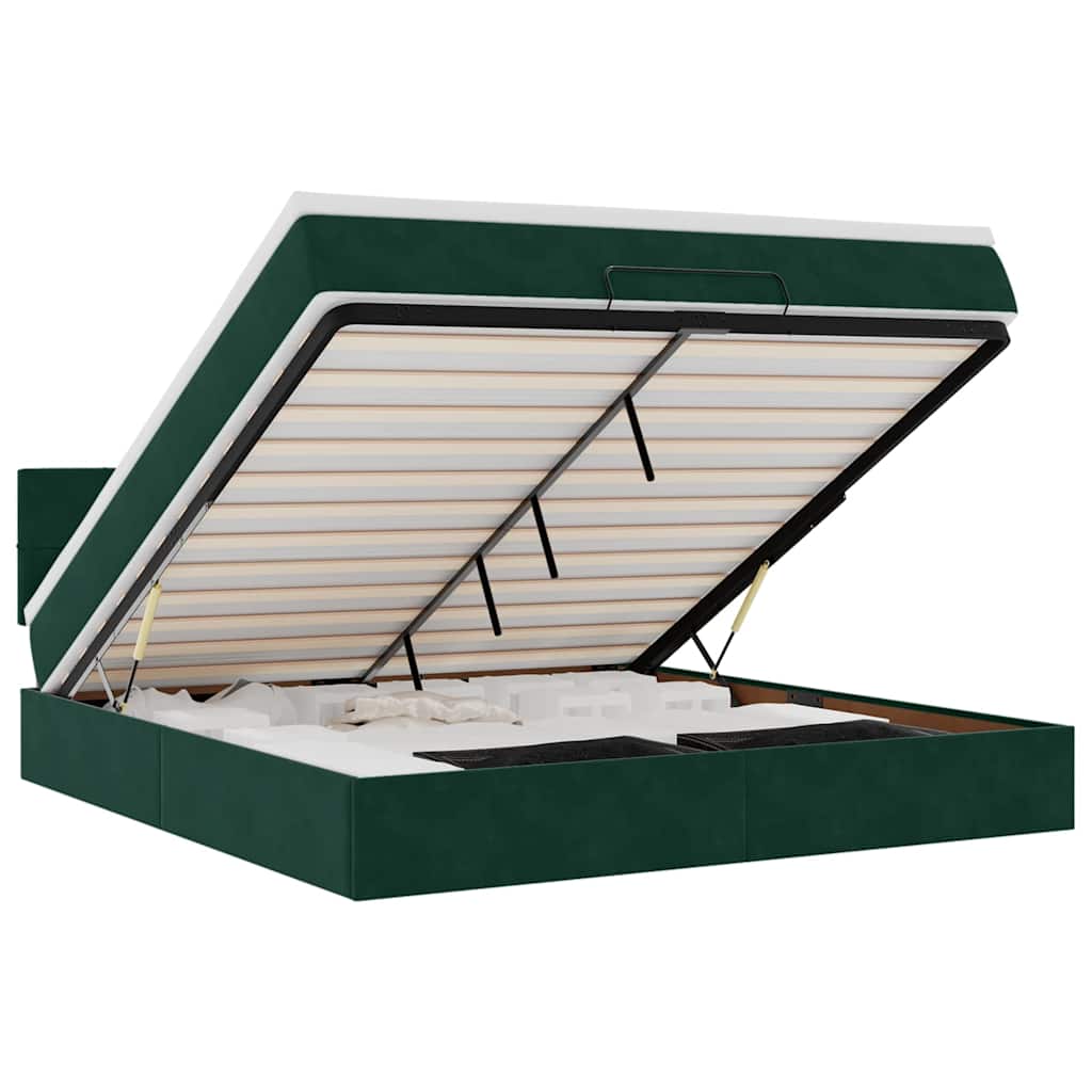 Cadre de lit ottoman avec matelas vert foncé 160x200 cm velours