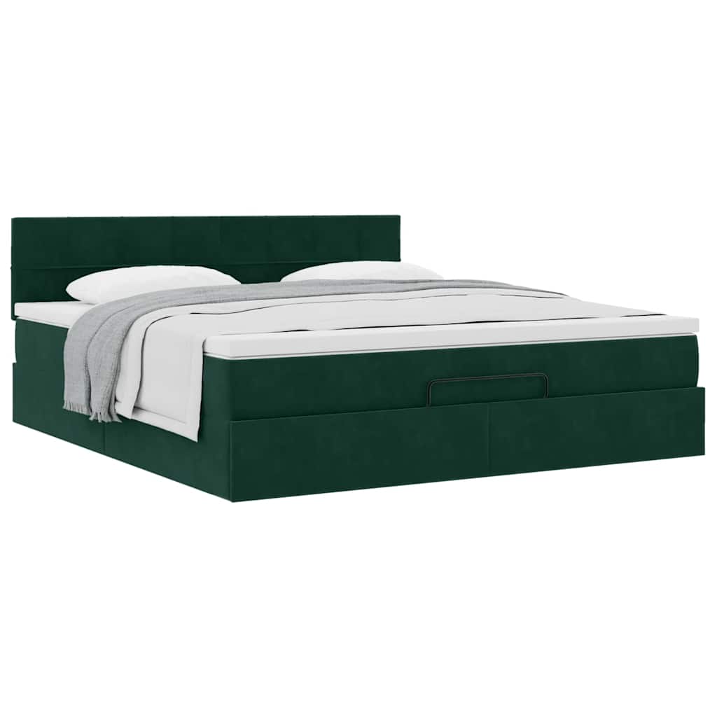Cadre de lit ottoman avec matelas vert foncé 160x200 cm velours