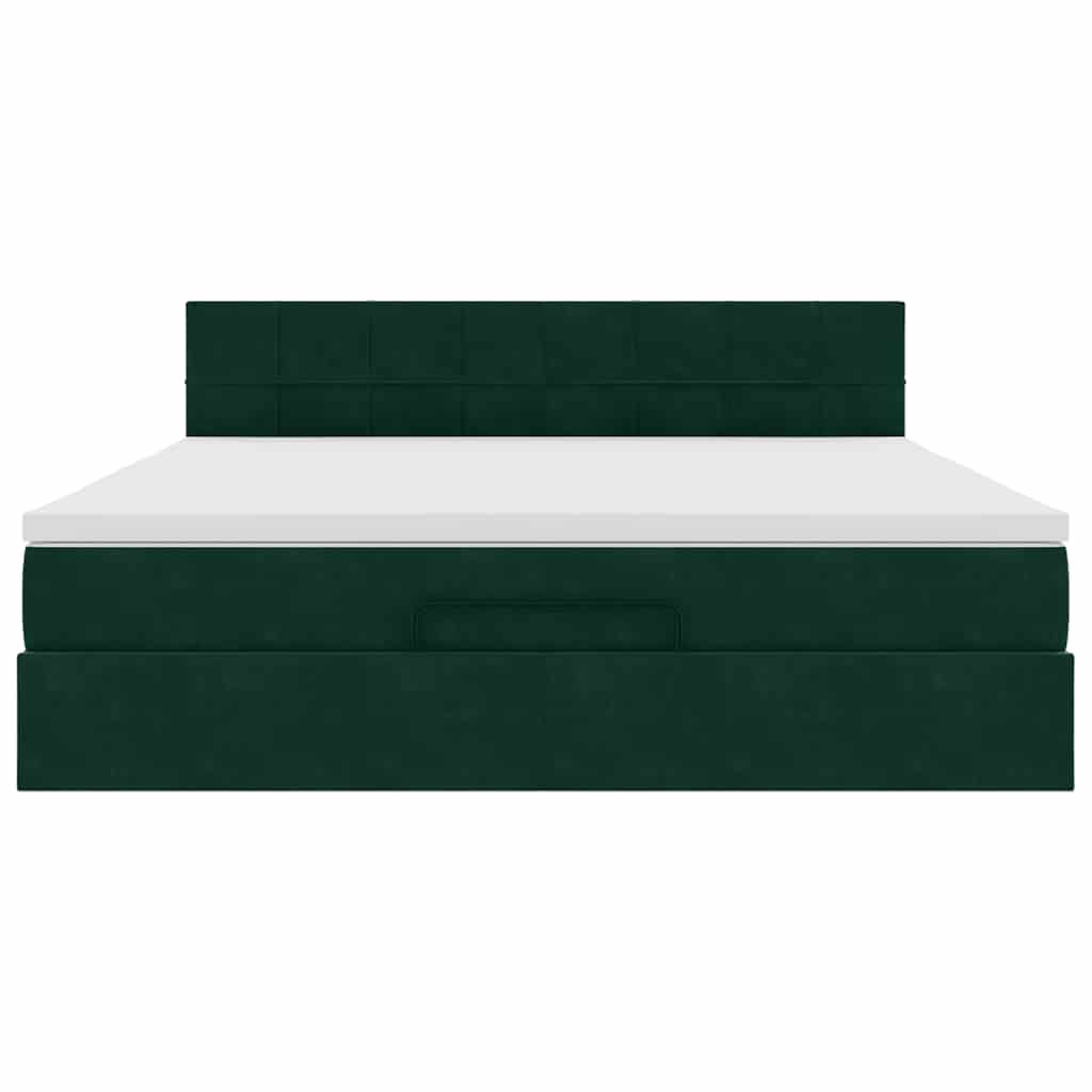 Cadre de lit ottoman avec matelas vert foncé 160x200 cm velours