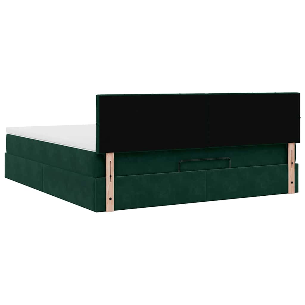 Cadre de lit ottoman avec matelas vert foncé 160x200 cm velours