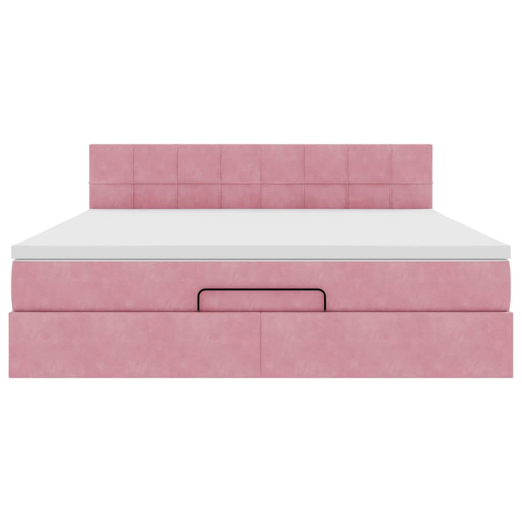 Cadre de lit ottoman avec matelas rose 160x200 cm velours