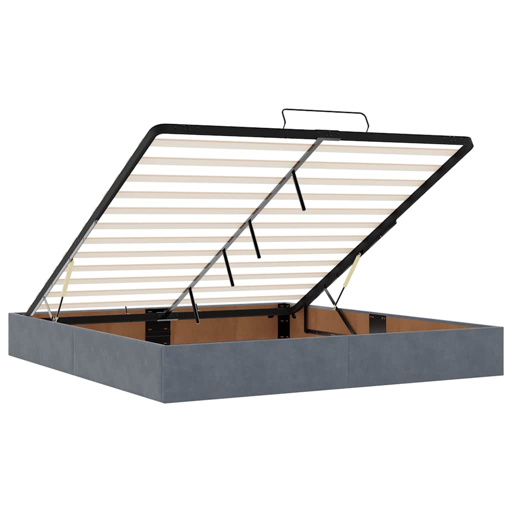 Cadre de lit ottoman avec matelas gris foncé 180x200 cm velours - XIOS