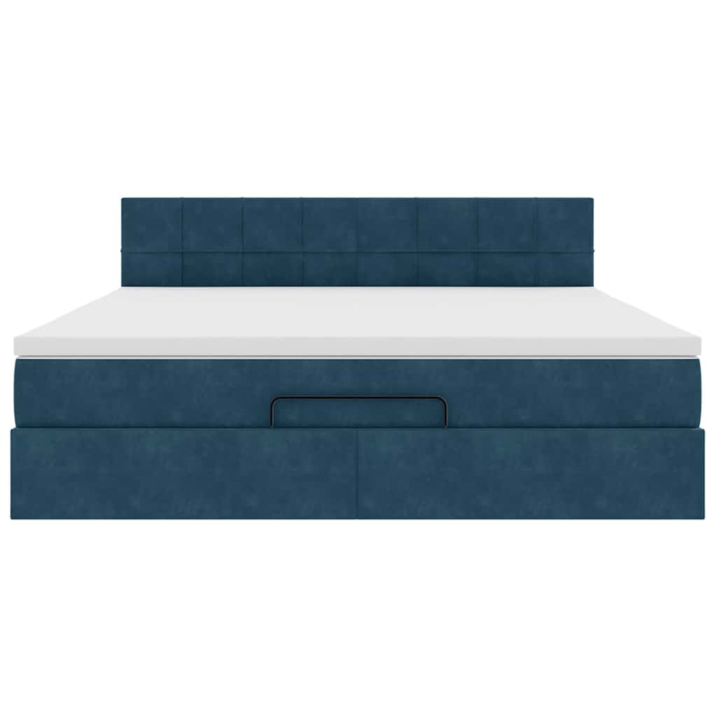 Cadre de lit ottoman avec matelas bleu foncé 180x200 cm velours - XIOS