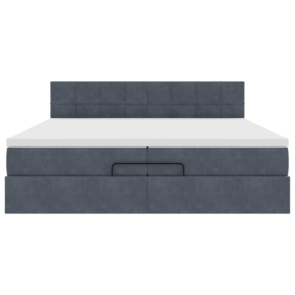 Cadre de lit ottoman avec matelas gris foncé 200x200 cm velours - XIOS