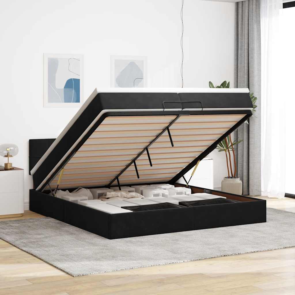 Cadre de lit ottoman avec matelas noir 200x200 cm velours - XIOS