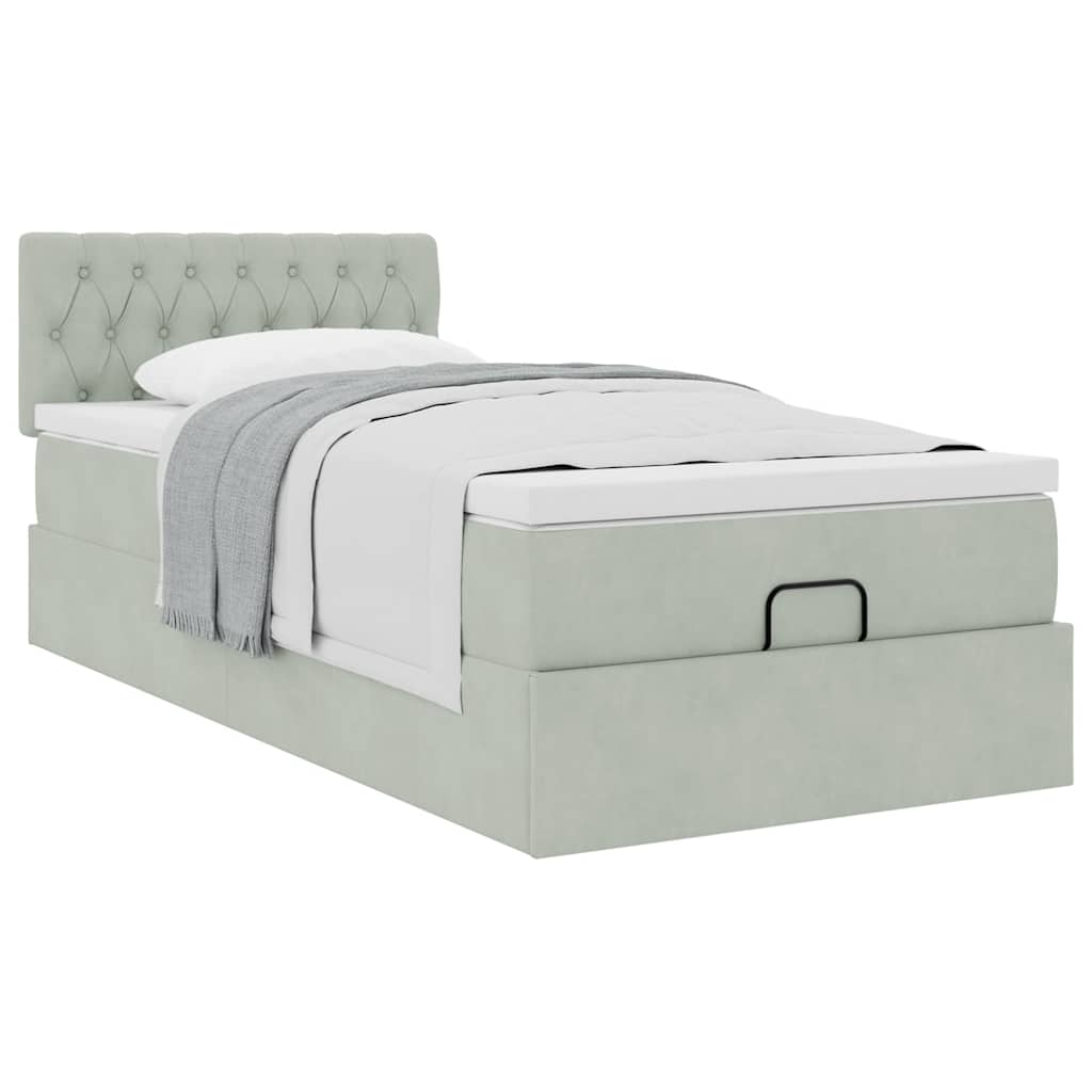 Cadre de lit ottoman avec matelas gris clair 80x200 cm velours - XIOS
